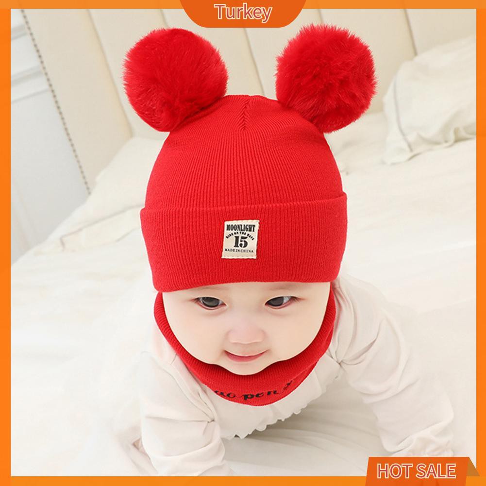 Mũ Beanie Đan Len Đính Quả Bông Dễ Thương Thời Trang Thu Đông Cho Bé Trai Và Gái