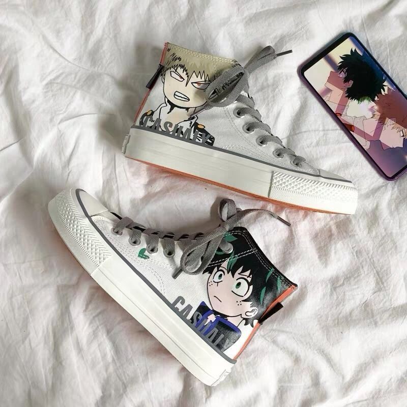 Giày thể thao canvas cổ cao phản quang in họa tiết anime my hero academia cho nam