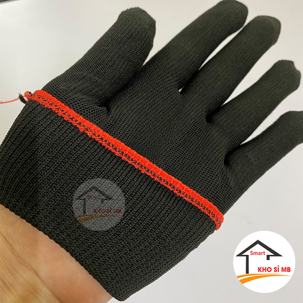 Găng tay bảo hộ lao động sợi len, bao tay bảo hộ sợi mút đen kho sỉ mb