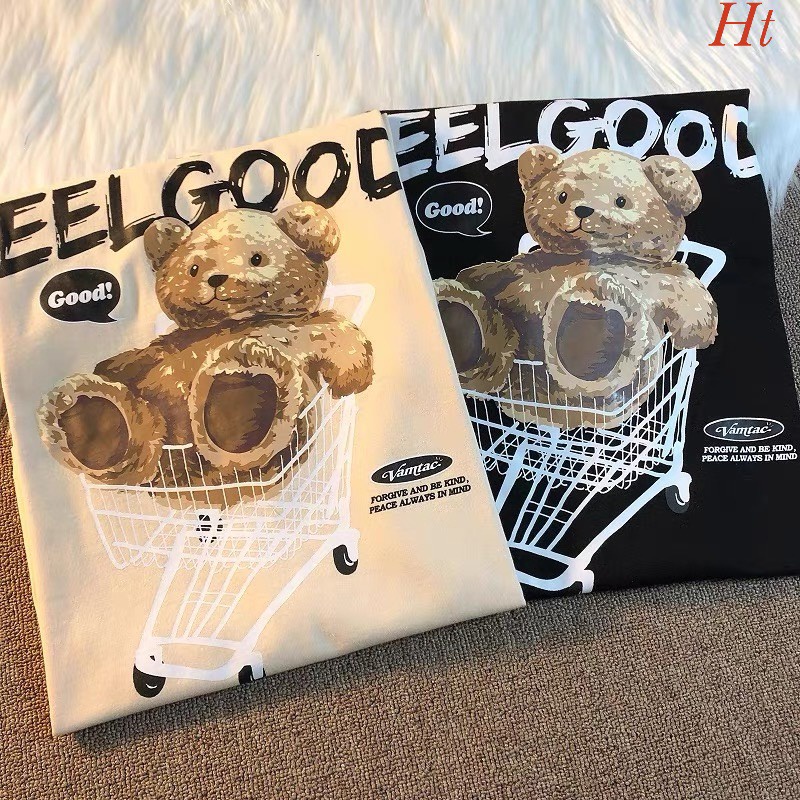 Áo phông Gấu Feel Áo thun unisex nam nữ,áo phông tay lỡ from rộng [ Tặng kèm dây buộc tóc và khẩu trang ]