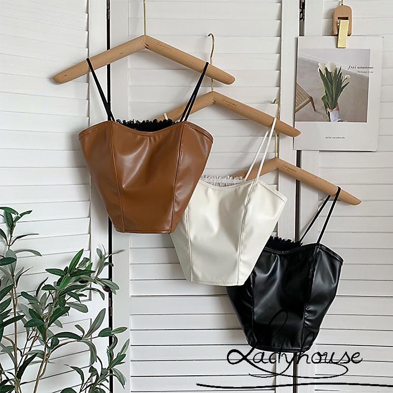 Áo hai dây màu trơn chất liệu da không gọng có mút đệm ngực thiết kế hở lưng thời trang quyến rũ cho nữ