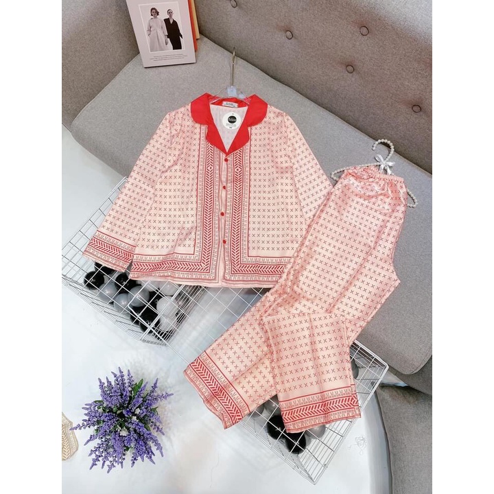 Bộ pijama dài tay lụa Latin thiết kế - Bộ đồ ngủ mặc nhà CAO CẤP.