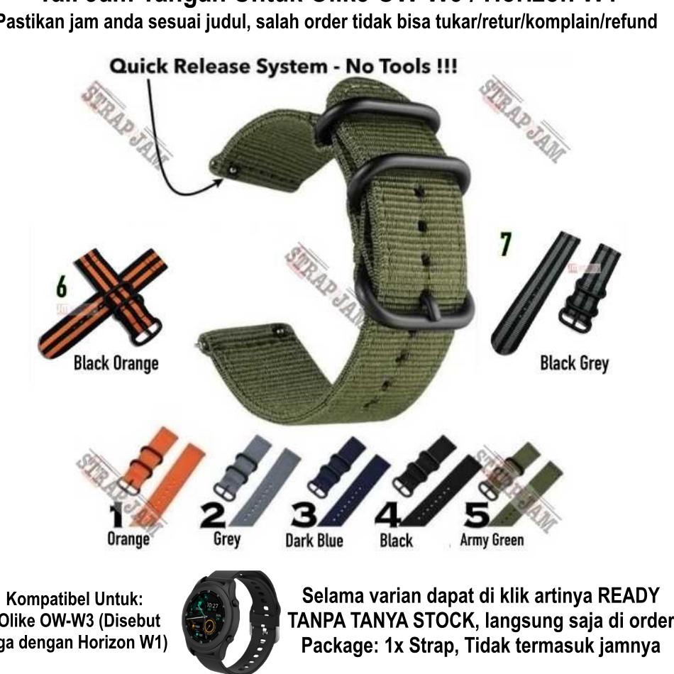 Quà. Dây Đồng Hồ Đeo Tay Olike OW-W3 Horizon W1 20mm Bằng Vải Nylon Có 3 Khóa Đen 9LK
