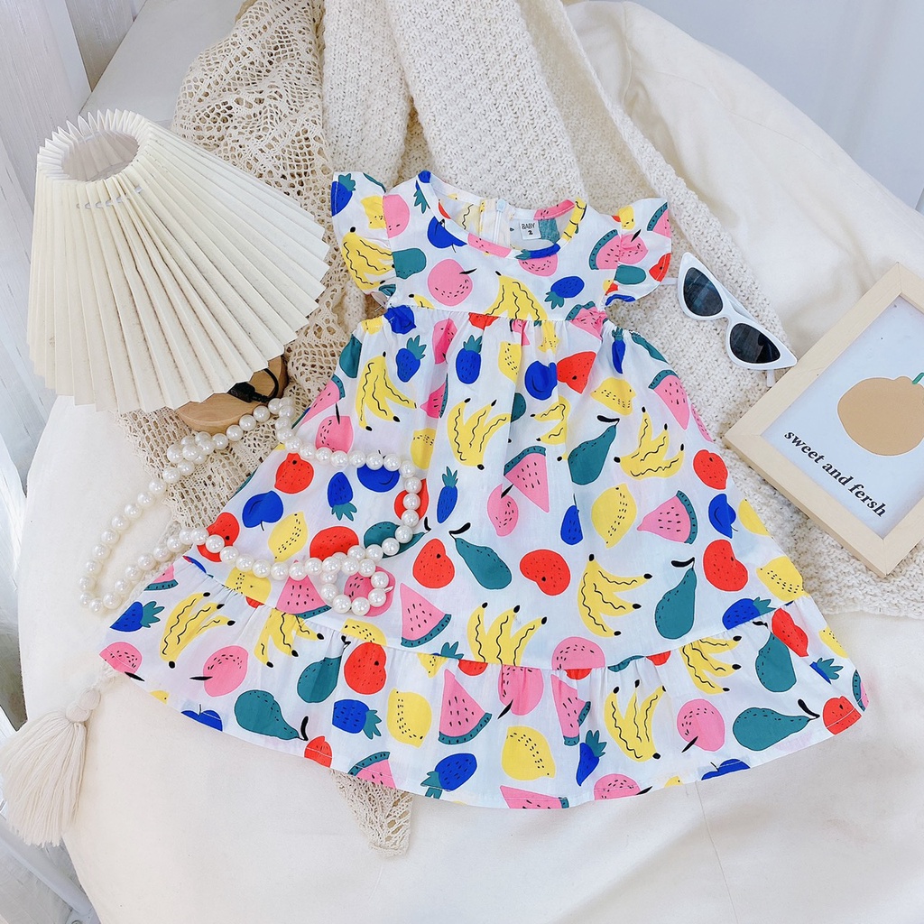 Váy bé gái hoa hướng dương tay hến sắc mầu XHN960