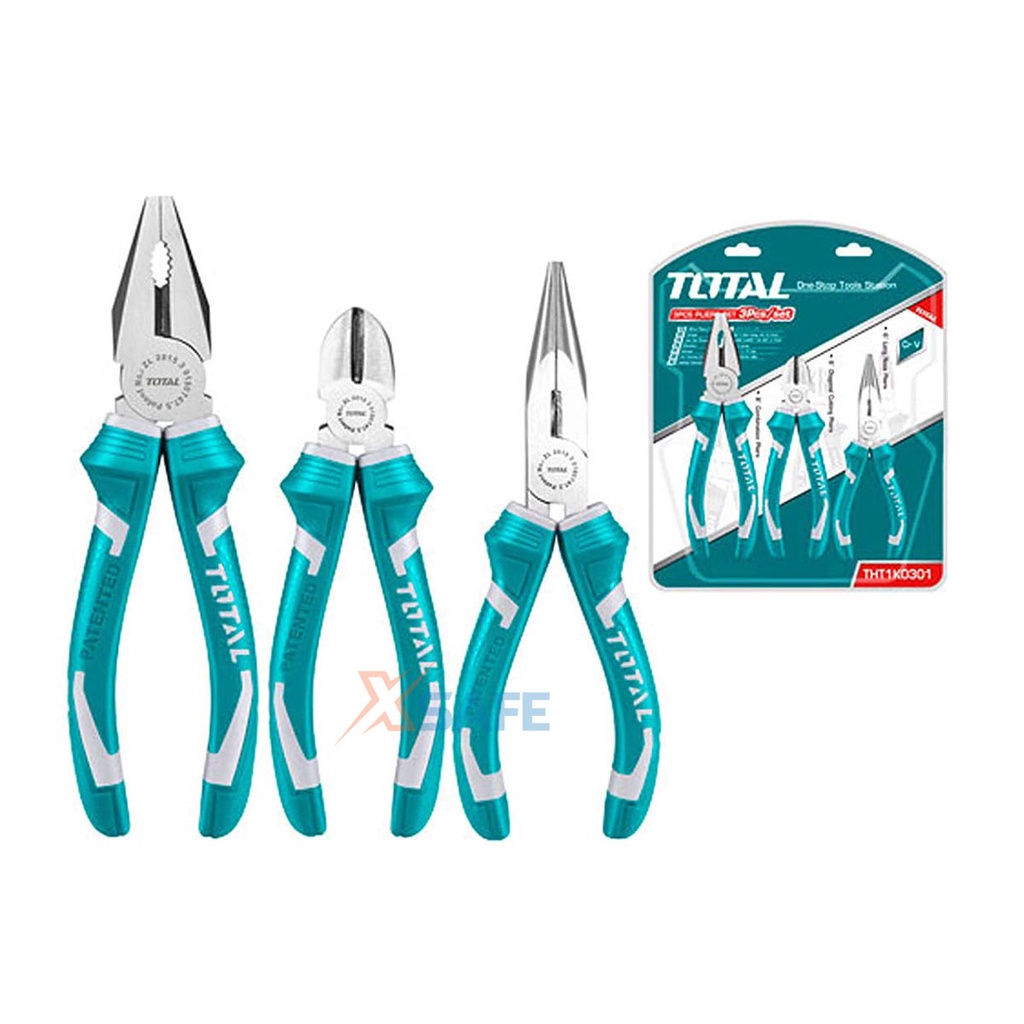 Bộ 3 kìm đa năng TOTAL THT1K0301 Kềm cắt kềm răng điện kềm mũi nhọn thép CrV siêu cứng bền cắt kẹp tuốt dây điện cáp kẽm