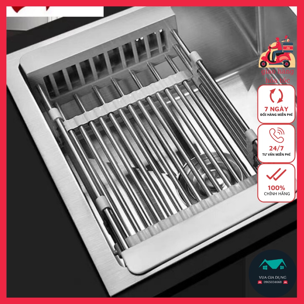 Rổ inox, kệ gác bồn rửa chén đa năng kéo rút thay đổi kích thước gọn gàng