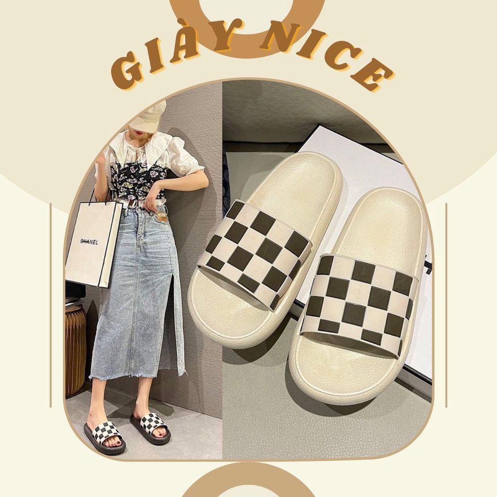 Dép bánh mì quai ngang GIAYNICE caro đế dày đẹp cute rất thời trang phong cách bánh bèo hàn quốc đang là hot trend