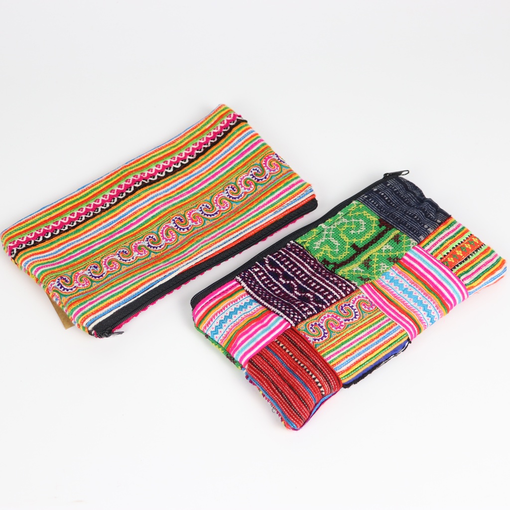 Ví Dài Cầm Tay Nữ Vải Thổ Cẩm Họa Tiết Thêu Tay - Trúc Lâm Handmade