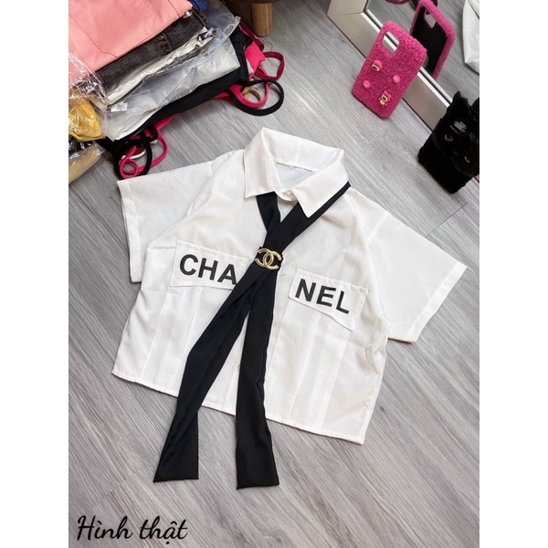 Áo sơ mi croptop phối cà vạt ALOHASHOP91