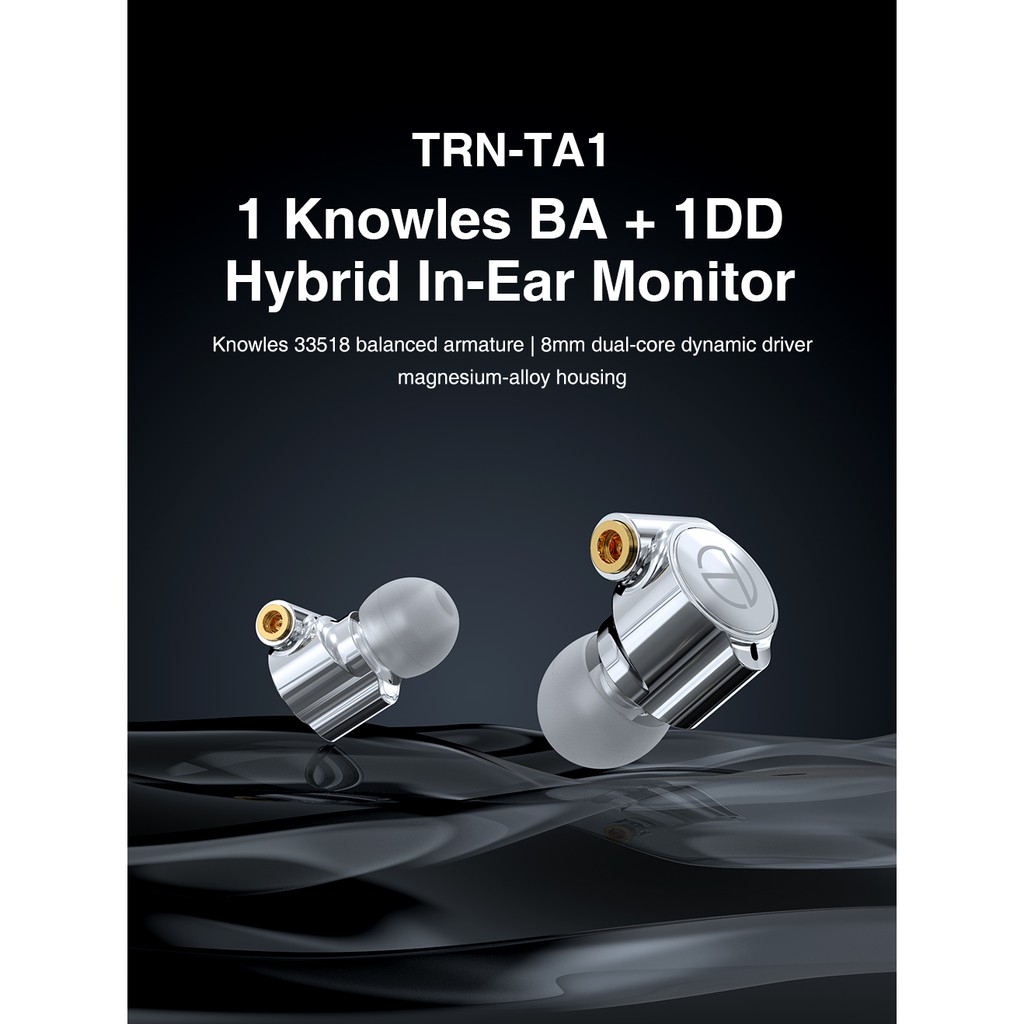 Tai nghe nhét tai kim loại TRN TA1 Drive 1BA + 1DD với cáp Mmcx Trn Vx Ba8 V90S mạ bạc