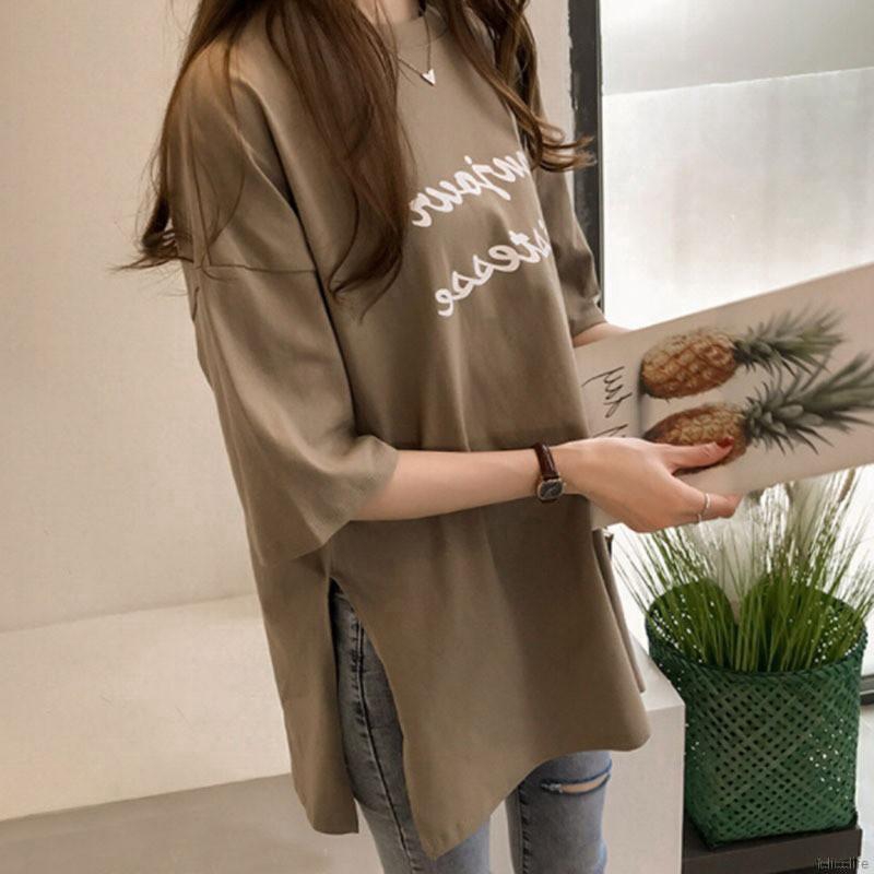 Áo Thun Tay Lỡ Dáng Rộng Cổ Tròn Hoạ Tiết Chữ Thoải Mái Thời Trang Cho Nữ