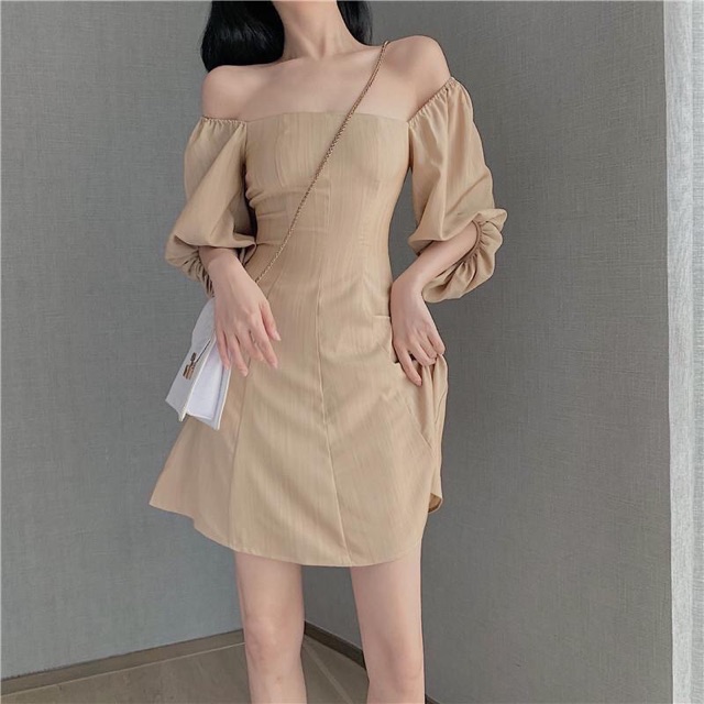 Đầm suông 🌷Đầm suông nude cổ vuông tay bồng | BigBuy360 - bigbuy360.vn