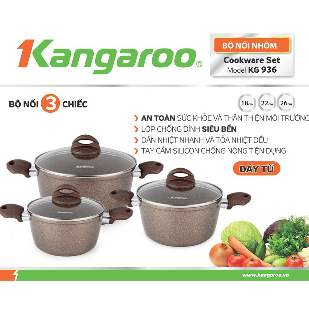 Bộ nồi hợp kim nhôm đáy từ Kangaroo KG936 hàng chính hãng