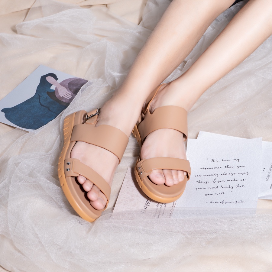 Giày sandal nữ quai ngang đế bệt 3cm năng động PABNO -BH 12 Tháng- PN13002