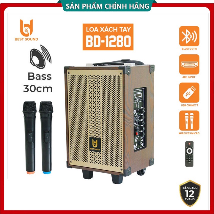 Loa kéo di động chính hãng Bestsound BD-1280 Cao cấp, bass 30cm, kèm 2 micro karaoke, Kết nối Bluetooth