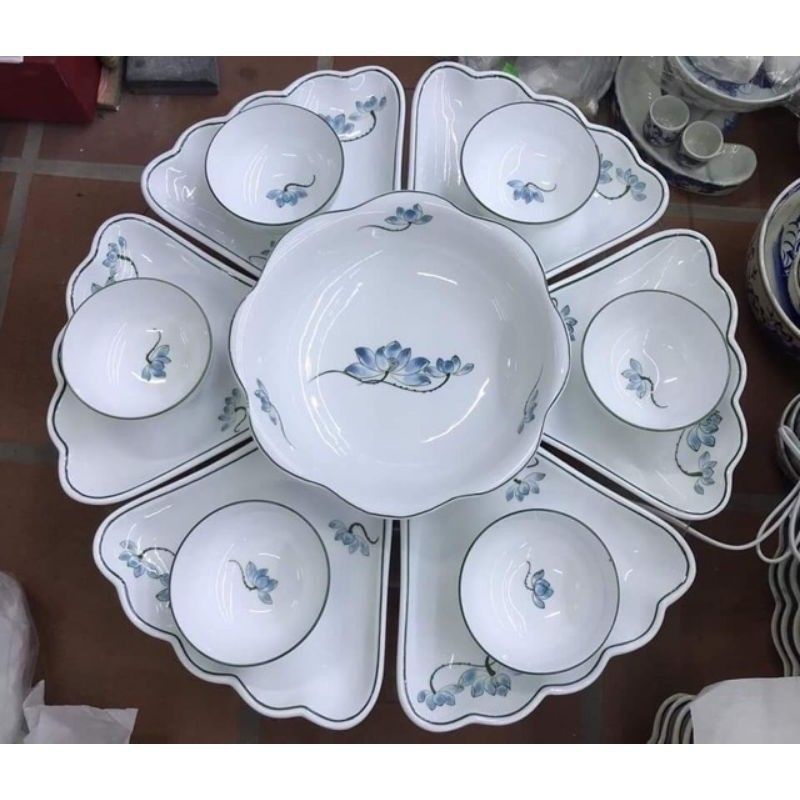 Bộ bát đĩa hoa mặt trời ĐK 58cm. Cỡ to. Hàng sứ Bát Tràng