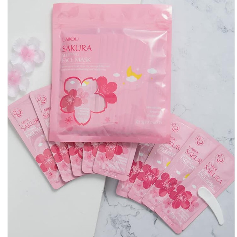 Túi 15 gói Mặt nạ Laikou Sakura - mặt nạ ngủ tinh chất hoa anh đào và nha đam dưỡng da Sakura Sleeping Face Mask