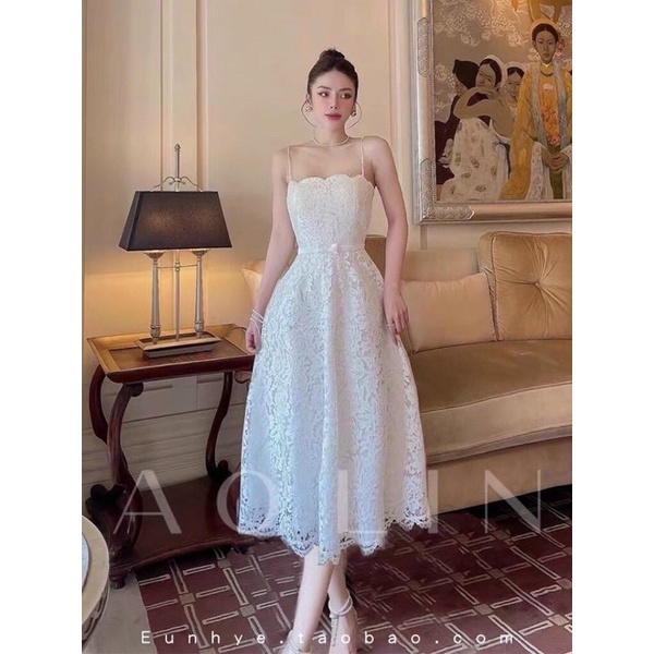 Đầm ren 2 dây trắng