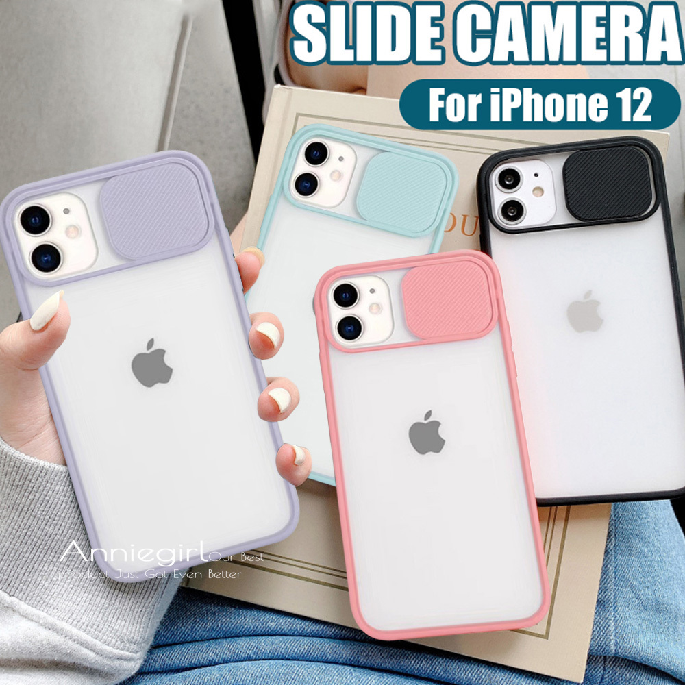 Ốp điện Thoại TPU Nhám Viền Màu Kẹo Có Thanh Trượt Bảo Vệ Camera Cho IPhone 12 11 Pro Max X Xs Max XR 8 7 Plus SE 2020