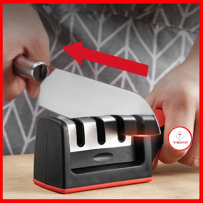 Dụng cụ mài dao đa năng, đồ mai dao kéo bằng thép không gỉ 3 rãnh có tay cầm đế chống trơn trượt dễ dàng sử dụng
