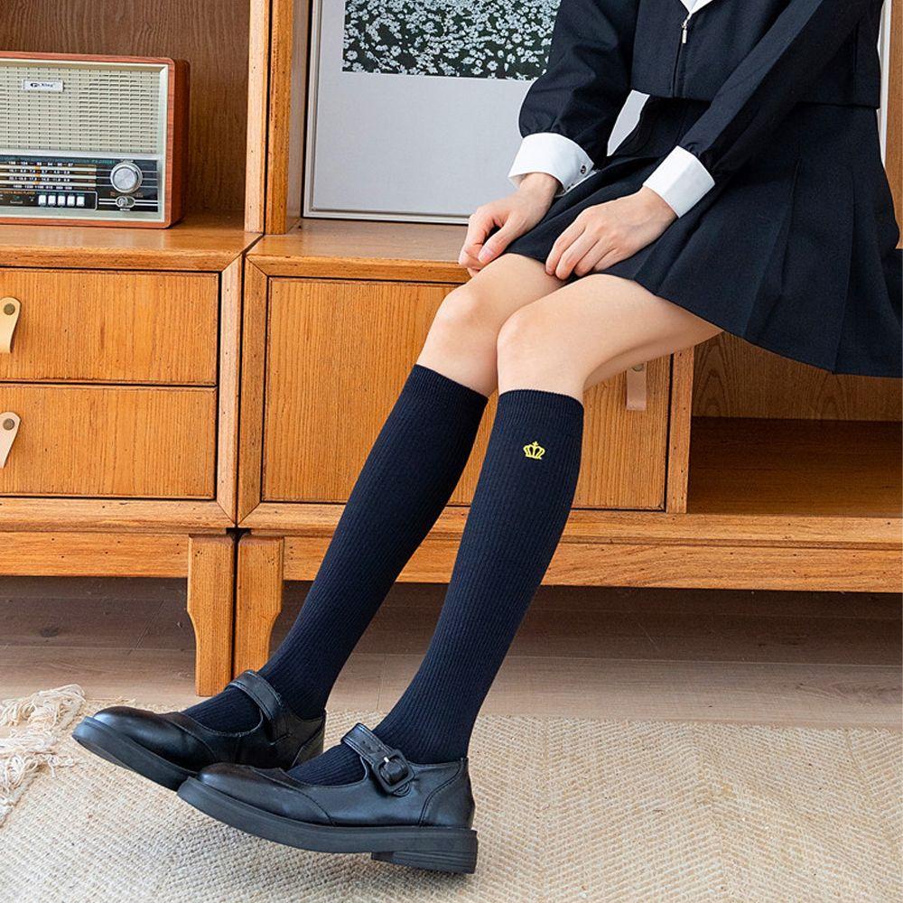 QQMALL Tất Chân Cotton Cao Qua Gối Thêu Họa Tiết Phong Cách Harajuku Cho Nữ