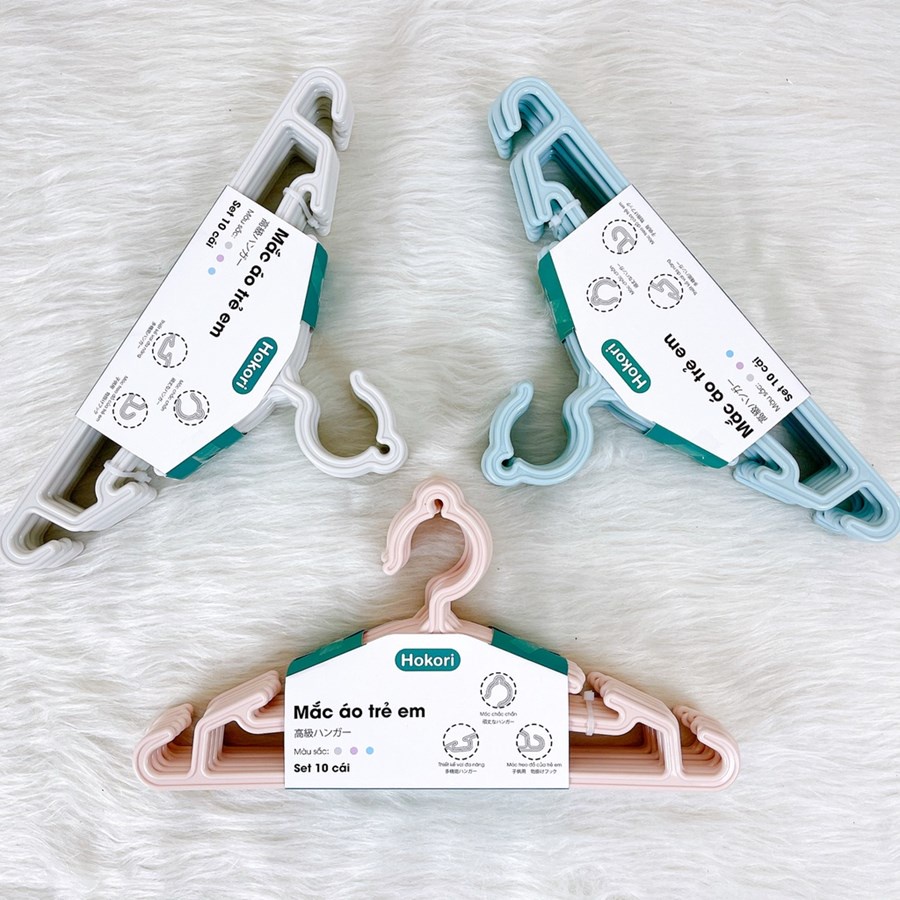 SỈ Set 10 Móc Treo Quần Áo Trẻ Em Hokori cao cấp ( 2830 ) nhựa Việt Nhật -Mắc nhũ treo quần áo, móc phơi đồ