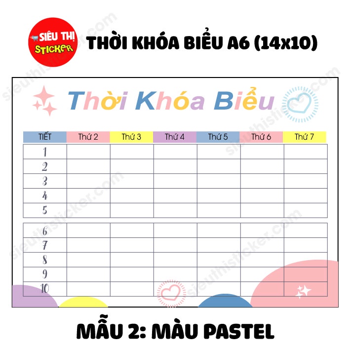 Thời khóa biểu dễ thương trang trí góc học tập kích thước A6 nhiều mẫu dễ thương, độc đáo