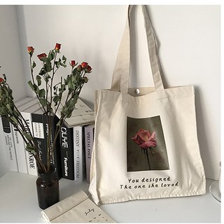 Túi tote vải Tranh Hoa Hồng form vuông ulzzang Hàn Quốc
