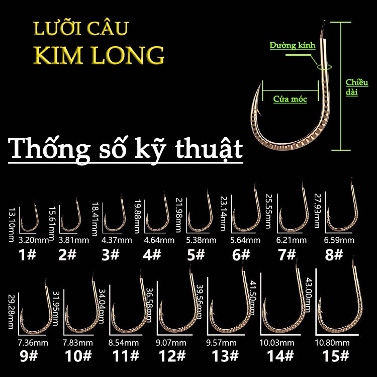 Lưỡi Câu Cá KIM LONG Nhật Bản (20 chiếc) Màu Vàng Đồng Siêu Bén Lưỡi Câu Có Ngạnh Siêu Bền Cao Cấp