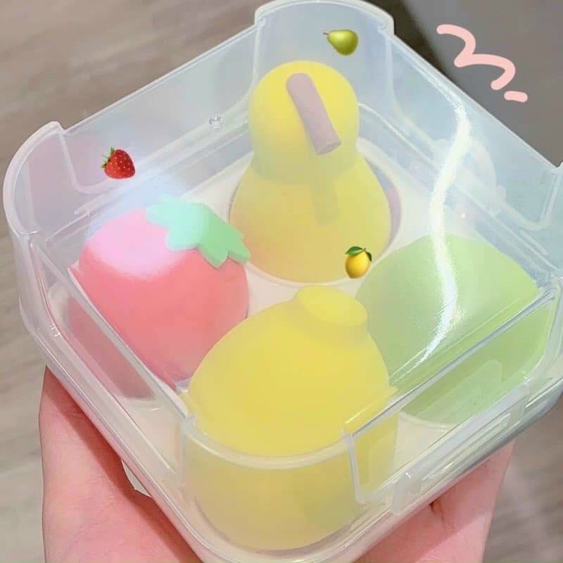 Set 4 bông mút trang điểm tán phấn kem nền mềm mại TieuMy cute hình trái cây