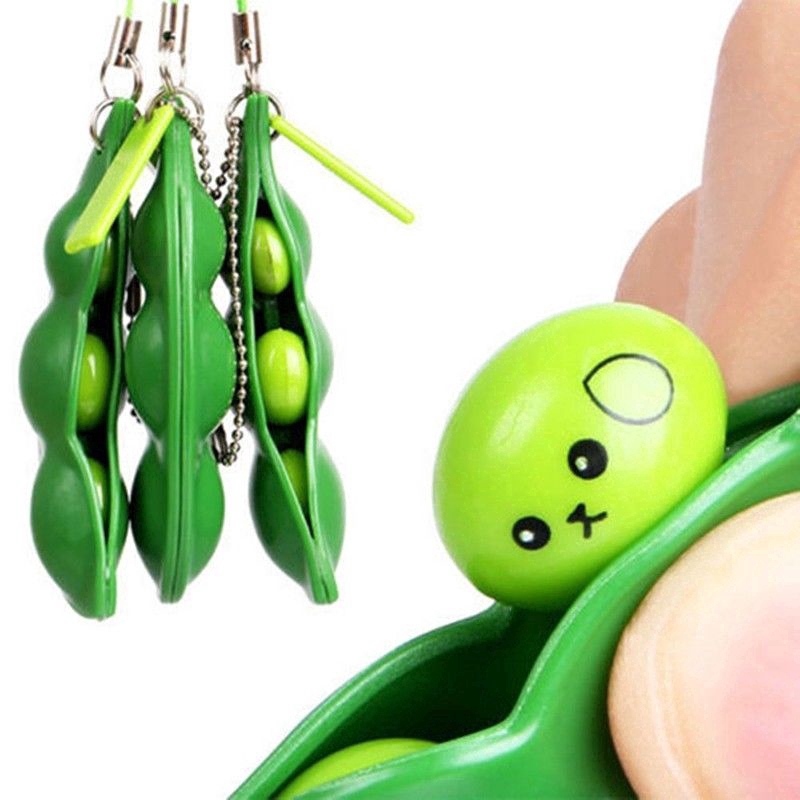 1 Pc Funny Beans Fidget Toy/ Relief Stress Edamame Toys/ Peas Beans Pendant Keychain/ Squishy Squeeze Ball Cute Toys Key Ring