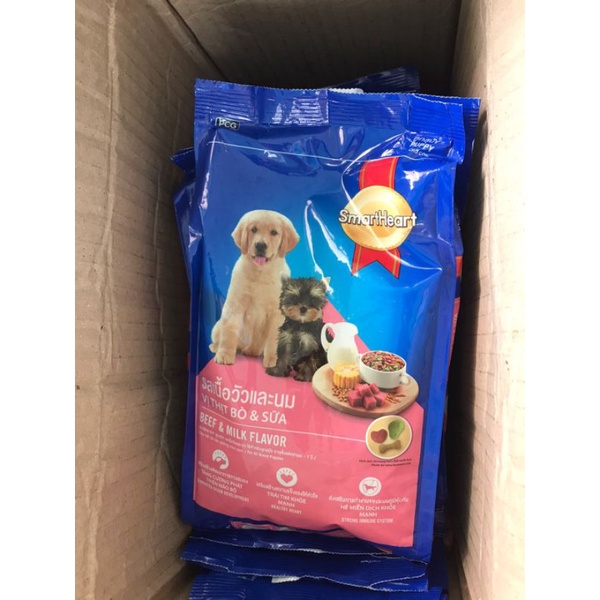 Thức ăn cho Chó con Hạt SmartHeart Puppy vị Thịt bò và Sữa túi 400g