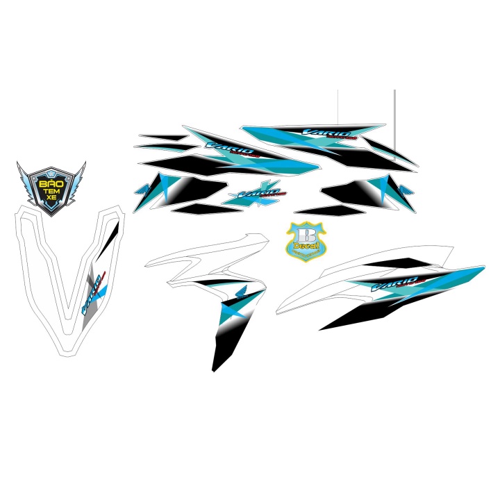 Tem rời dán xe vario 150 trắng xanh rice decal - Bi Decal