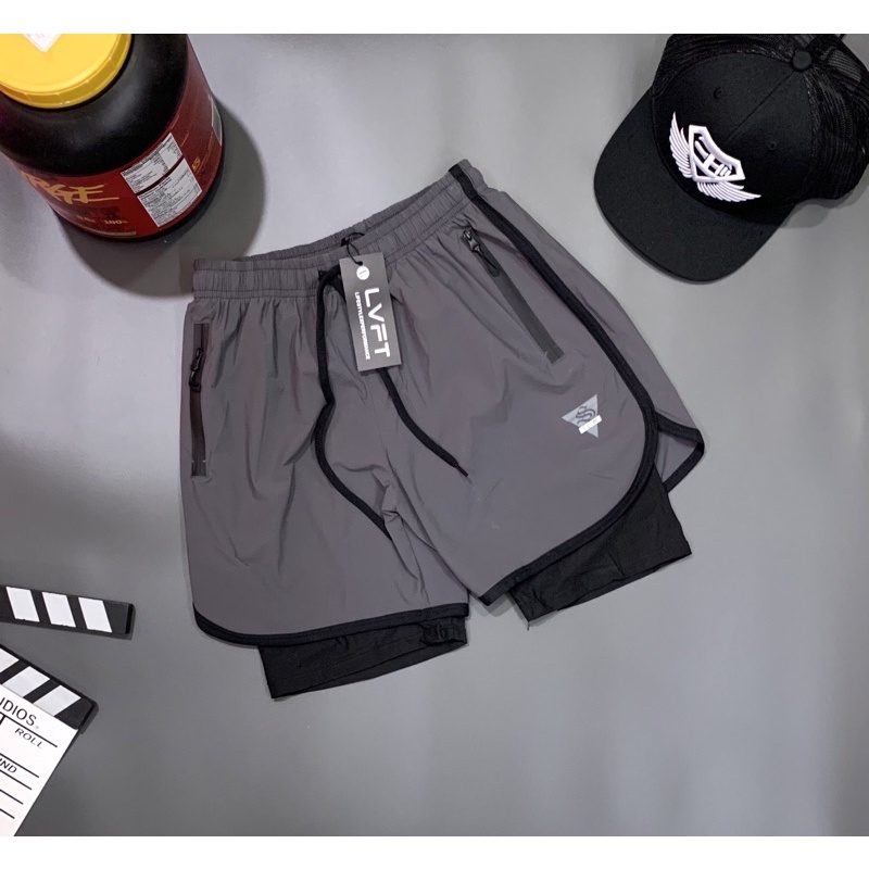 [sale sốc]quần short gym 2 lớp STRONG phom ngắn tới  đùi cực chất.
