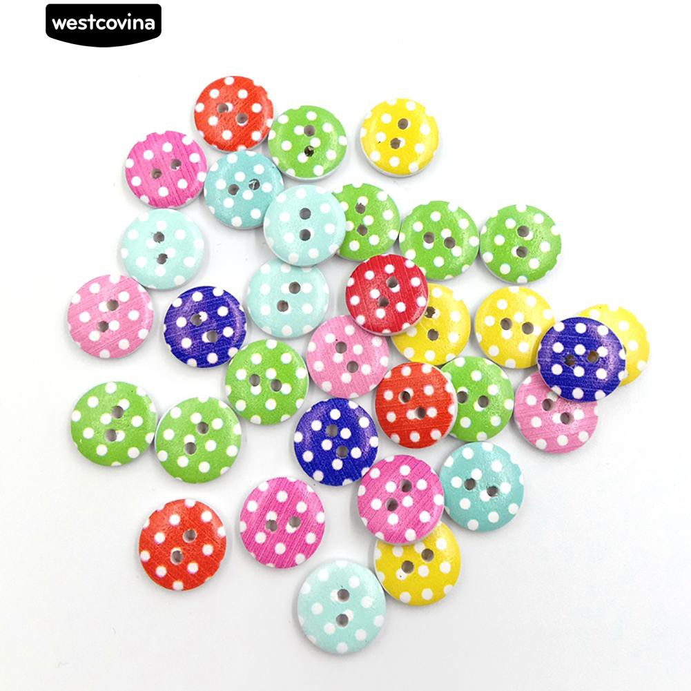 Set 90 nút 2 lỗ hình tròn chấm bi dễ thương tự làm may vá thủ công