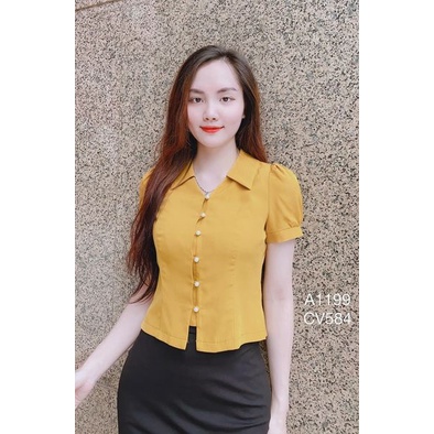Áo croptop cúc ngọc - Hồng/Vàng/Trắng A1199