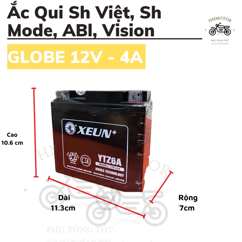 Ắc qui xe SH Việt, ABL, Vision, PCX 12V-6A Xeun