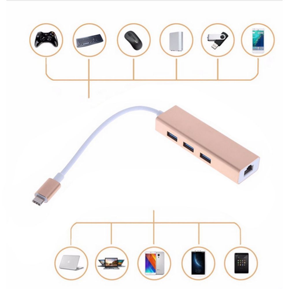 Bộ Chia 3 Cổng Usb 3.0 Tốc Độ Cao / Màu Vàng / Bạc / Xám / Xám Bằng Hợp Kim Nhôm Cho Máy Tính Rj45