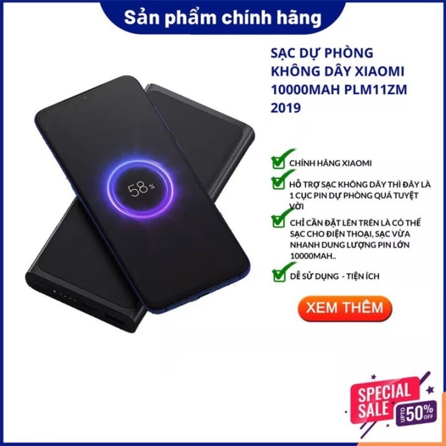 Sạc dự phòng không dây Xiaomi 10000mAh - Sạc dự phòng tích hợp sạc không dây 10000mAh Xiaomi -BH 1 năm