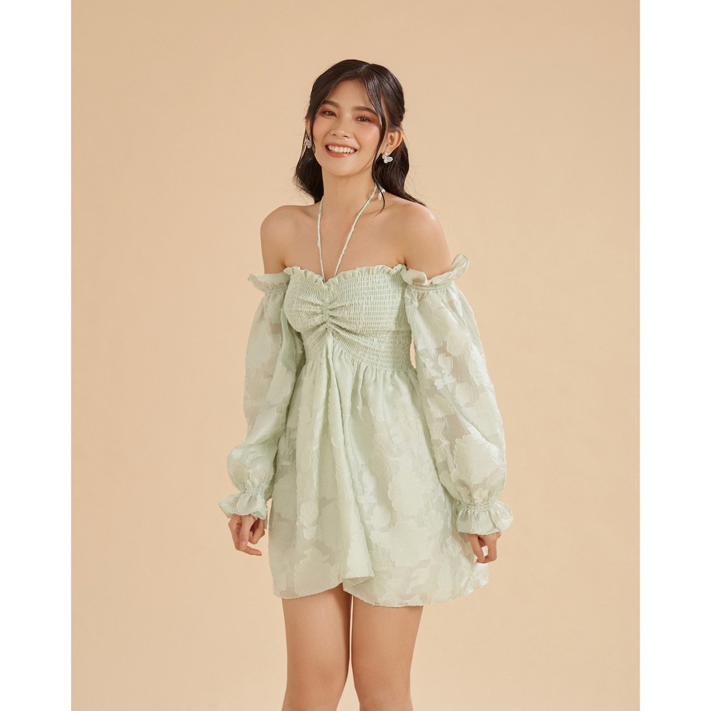 Đầm xoè trễ vai màu xanh lá SheByShj - Stevie Dress