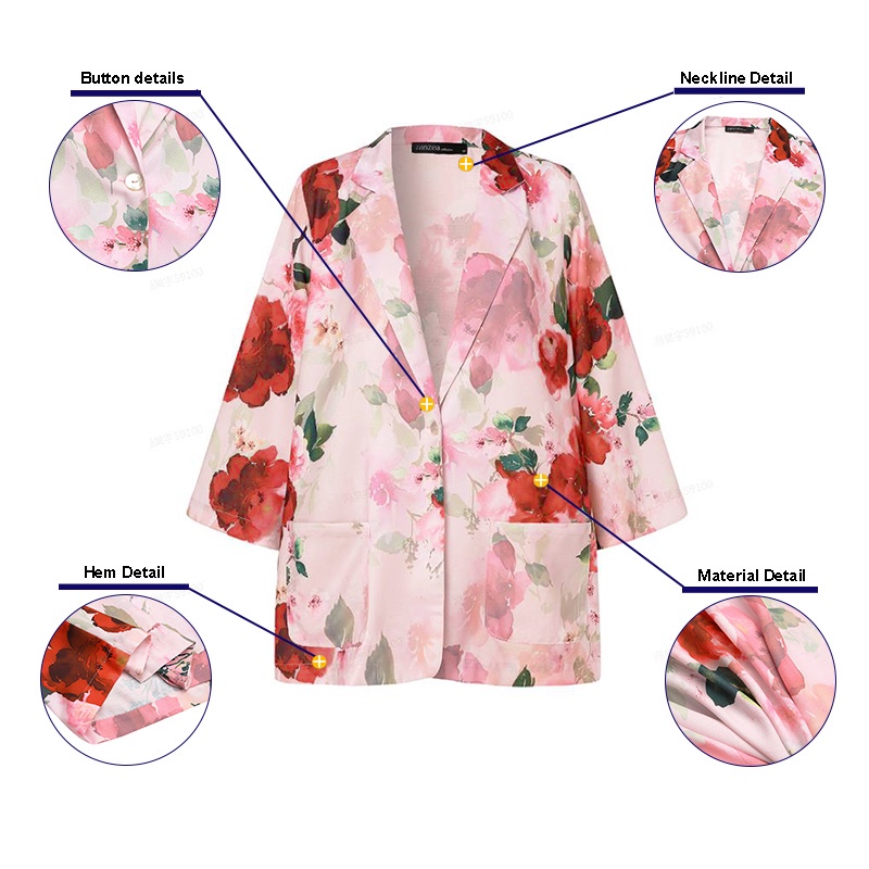 ZANZEA Women Vintage Turn-Down-Collar Front Pockets 3/4Sleeve Printed Suits | BigBuy360 - bigbuy360.vn