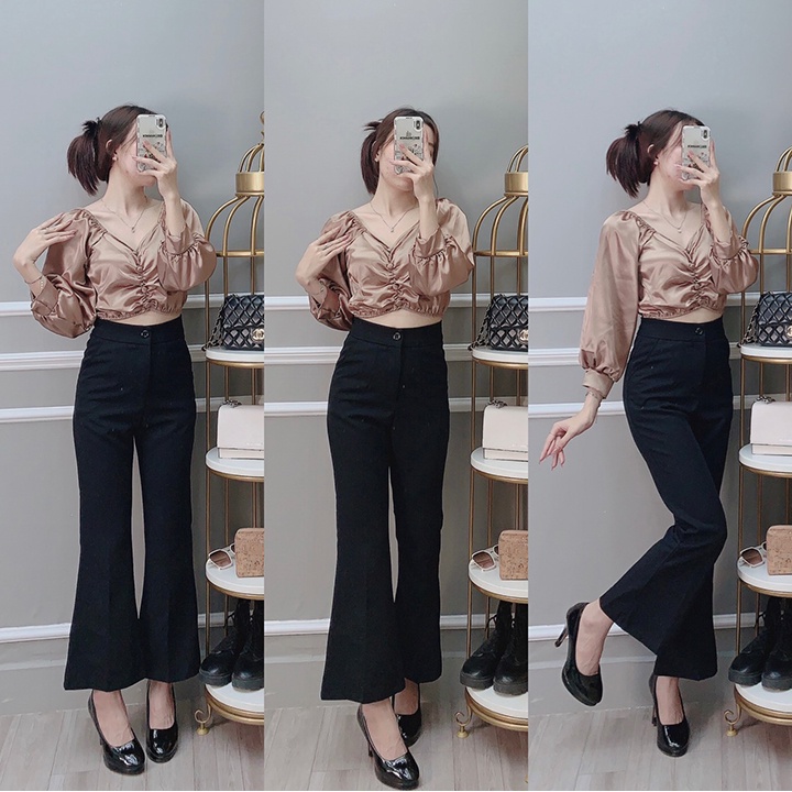 Áo nữ kiểu bánh bèo đẹp 2022 Hàn Quốc, áo croptop nữ tay dài