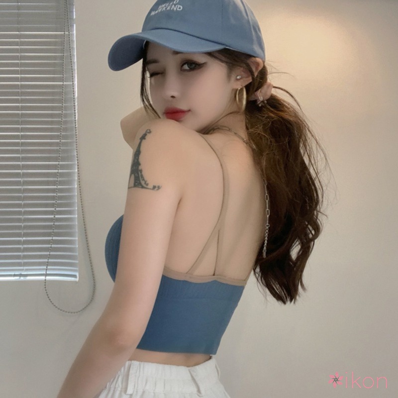 Áo Tank Top Sát Nách Cổ Chữ V Có Mút Đệm Màu Sắc Tương Phản Thời Trang Cho Nữ