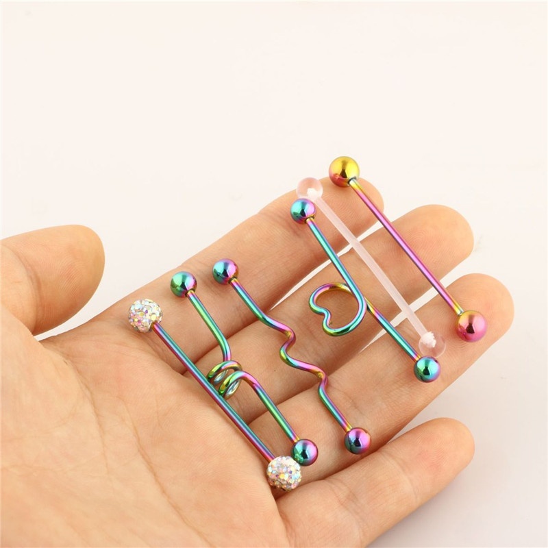 Set 6 Khuyên Tai Thanh Tạ 14G 38mm Màu Cầu Vồng