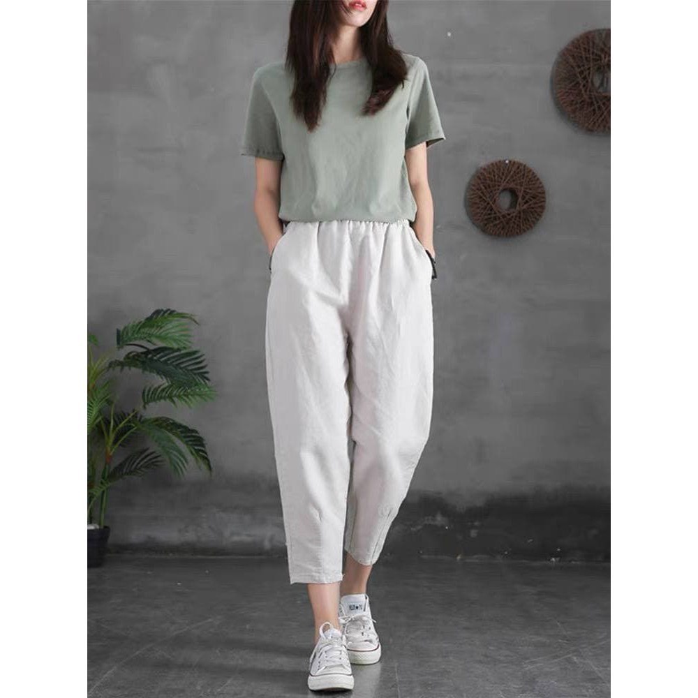 Quần baggy đũi cạp cao lưng thun _ quần bigsize nữ 82 cân BGĐ