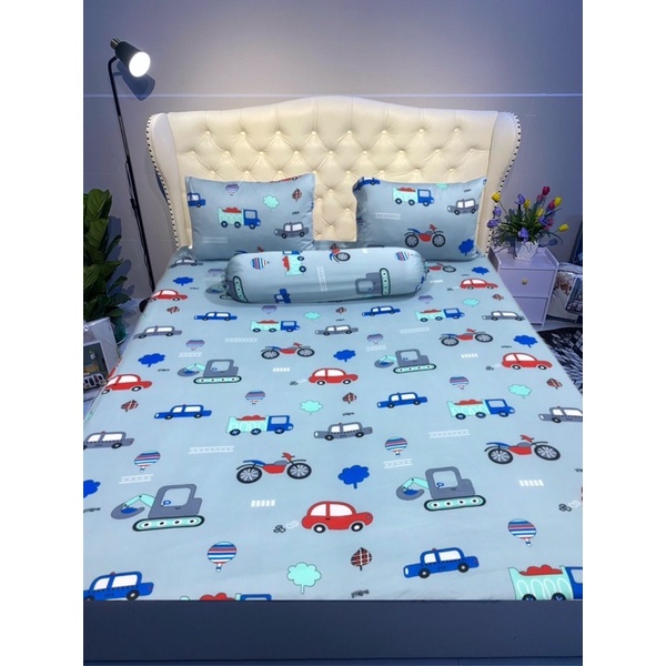 Bộ Drap thun Hàn Quốc 4 món mẫu xe oto. Chất thun mát mịn