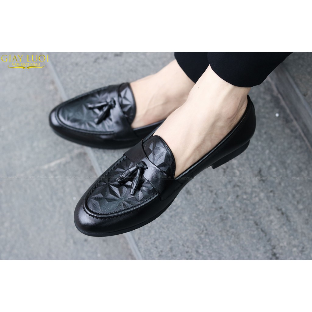 Giày Lười Da Bóng Nam Giá Rẻ -Tăng Chiều Cao 3cm - Mã g012 Chuông Màu Đen - Hàng VN
