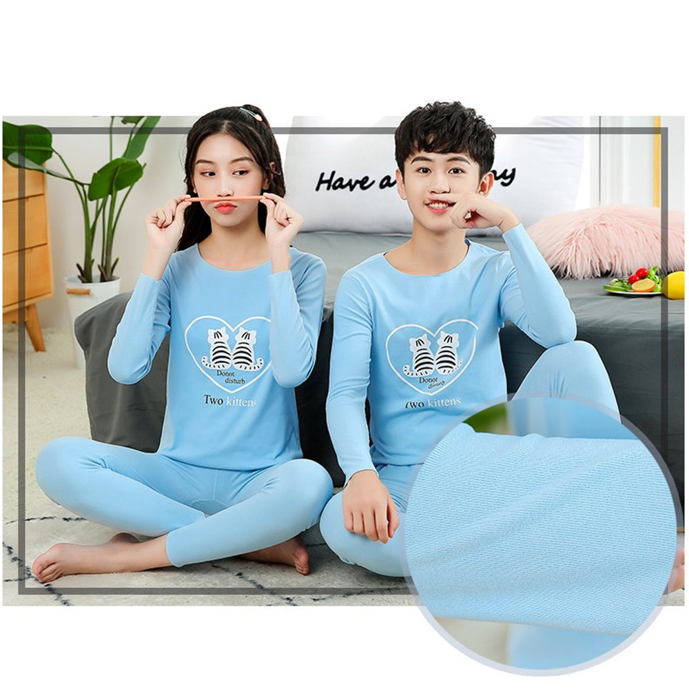 Korean Fashion Teens Sleepwear 8-18 Years Young Boys Pajamas 100% Cotton Set Sleepwear for Boys Girls Love Couple