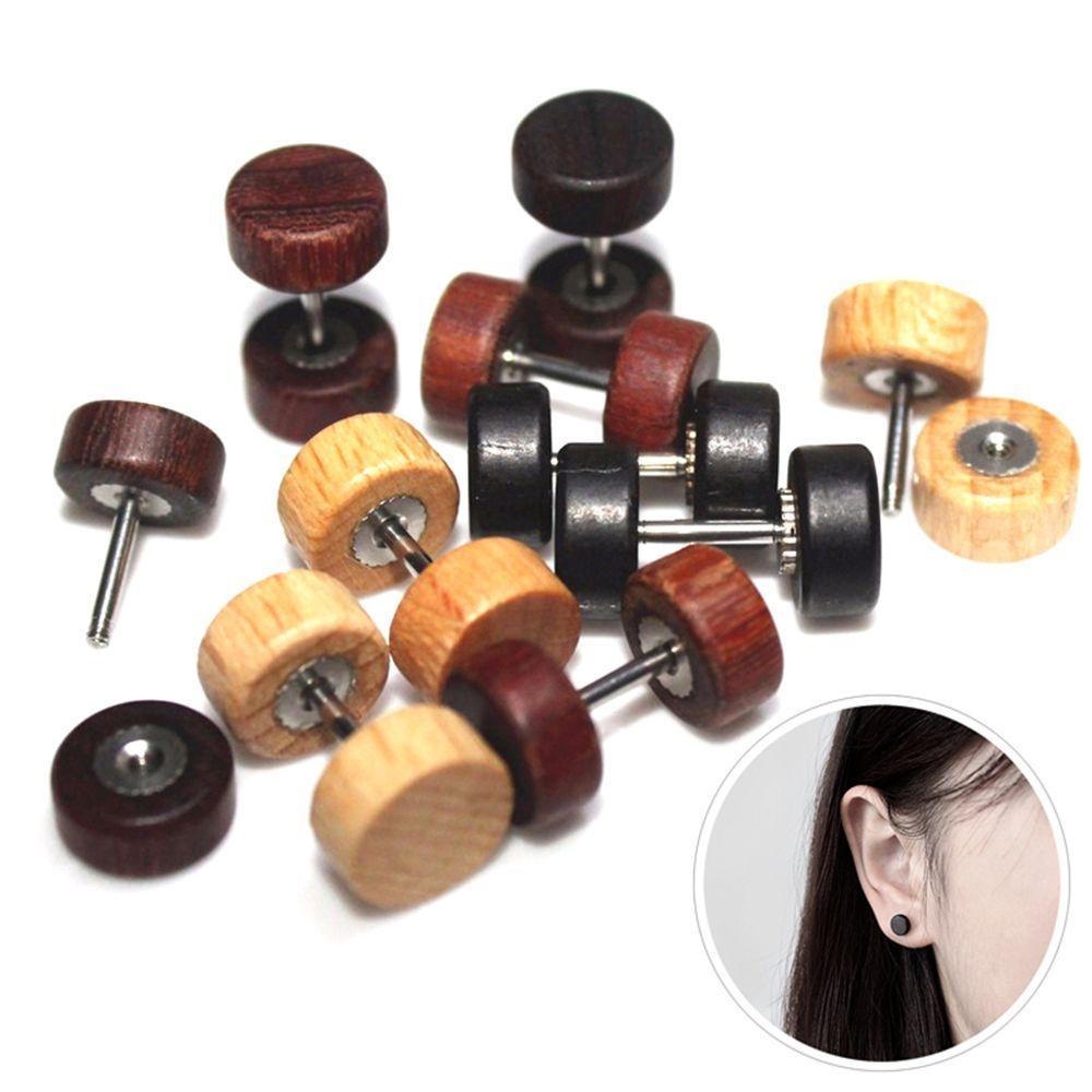 FORBETTER Khuyên Tai Kiểu Dàn Giáo Bằng Thép Không Gỉ Và Gỗ Tự Nhiên Thời Trang
