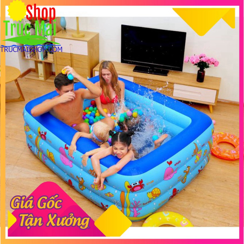 bể bơi phao Hồ bơi Xia Le SL-C015 3 tầng hình chữ nhật, Bể bơi đáy massage cho bé tập làm quen với nước, đồ chơi hồ bơi